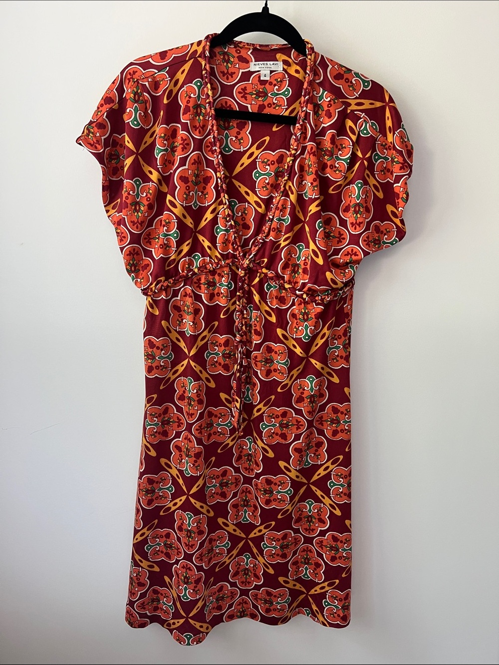 Nieves Lavi Red Floral V-Neck Mini Dress